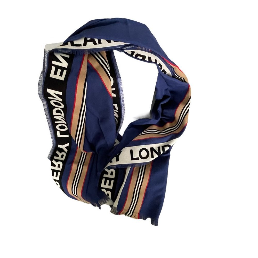 Burberry England Striped Blue Heritage  Scarf, 185cm X‎ 100cm, XL size